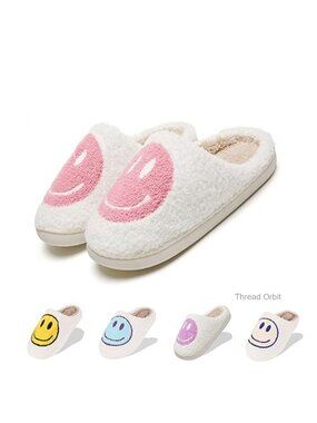 Plush Memory Foam Fuzzy Happy Face Slippers Unisex Slip-On House Shoes